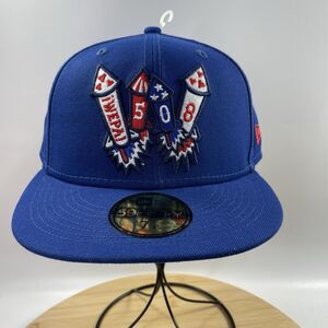 Worcester Red Sox Blue Rocket New Era Fitted Flat Bill Hat 7 1/4 Fireworks NWT